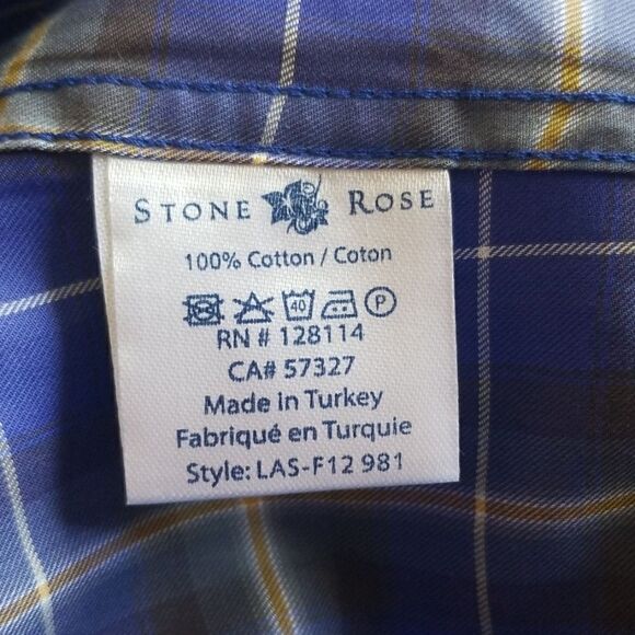 Stone Rose Dress Shirt,Cobalt Blue/Brn Plaid, sz 1 - Picture 6 of 8